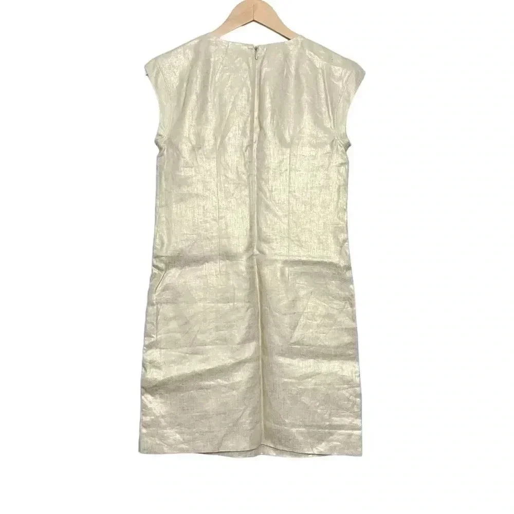 J. Crew Gold Foil Linen Dress Size 00 Grommets Cap Sleeve